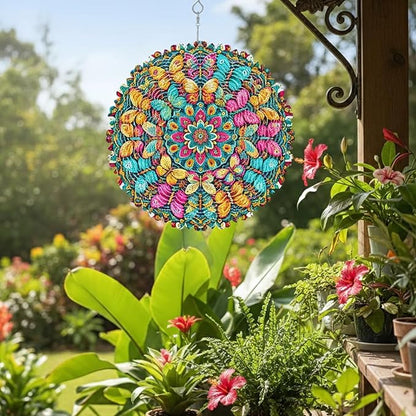 12 Inch 3D Kinetic Wind Spinner for Garden and Yard, Laser-Cut Stainless Steel, Mesmerizing Hanging Decor for Outdoor Patio & Indoor, Butterfly Fiesta-09