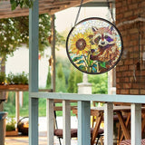7.8 Inch Stained Glass Window Hanging Sunflower Raccoon Sun Catcher Indoor Window Door Wall Yard Home Decor Colorful Glass Panel Suncatcher Gifts for Women Men Mom Grandma