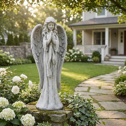 Praying Angel Statue 31.1 Inch Outdoor Garden Decor Magnesium Oxide Statues Religious Blessed Catholic Yard Patio Deck Home Hallway Entryway Sculpture