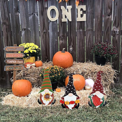 YEAHOME Fall Decorations for Home Outdoor, 3 Pack Gnomes Decorative Garden Stakes for Fall Decor, Autumn Metal Yard Signs for Outside Garden Lawn Porch Thanksgiving Decorations