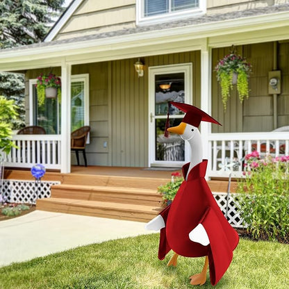 Graduation Goose Outfit for 23'' High Cement Goose Statue, Lawn Porch Clothes Cute Grad Yard Statue Outfit for Patio Outdoor Garden Decoration (Red)