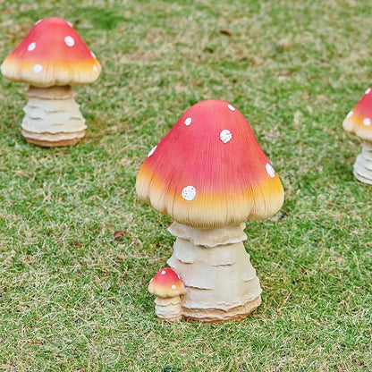 Mushroom Decor Fairy Garden Accessories - Outdoor Garden Decor Mushrooms Ornament for Garden Decoration Garden Gnome's Favorite Mushroom Statues (12.2” Red)