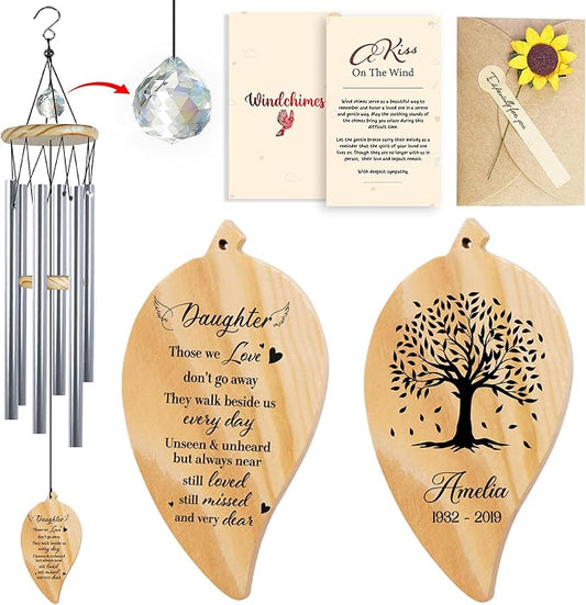 Personalized Daughter Cardinal Memorial Crystal Wind Chimes Remembrance Sympathy Ornament Keepsake in Memory of Child Girl Kid Her Custom Name Date Bereavement Condolence Gift for Outdoor Hanging