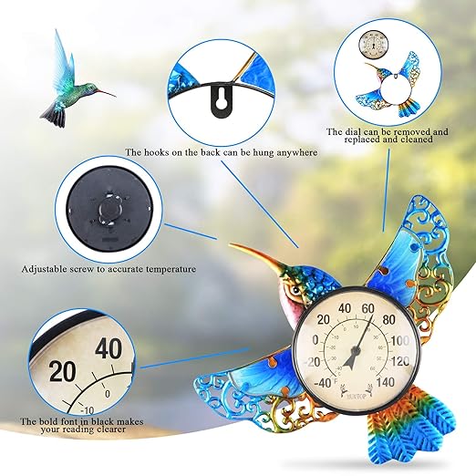 Thermometer Indoor Outdoor Patio Weather Thermometer Wall Hummingbird No Battery Required Hanging Decor Hygrometer