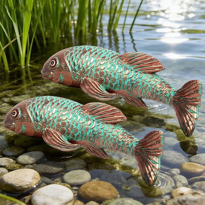 Garden Statues,Koi Fish Decor,Set of 2 Antique Koi Fish Garden Statue,Sculpture for Outdoors,Patio Decor,Backyard and Home Kitchen Decoration,Gifts for Mom Women Grandma
