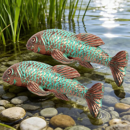 Garden Statues,Koi Fish Decor,Set of 2 Antique Koi Fish Garden Statue,Sculpture for Outdoors,Patio Decor,Backyard and Home Kitchen Decoration,Gifts for Mom Women Grandma