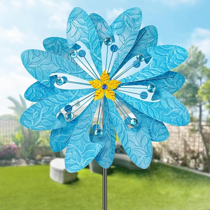 Outdoor Metal Wind Spinner – 76 in Kinetic Garden Windmill Sculpture, Heavy-Duty Rustproof Waterproof Yard Patio Lawn Decor with Dual Rotors – Easy Install Gift