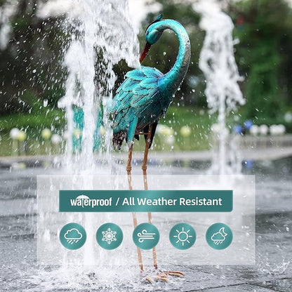 chisheen Crane Garden Statues, Metal Garden Crane Outdoor, Blue Heron Sculpture Metal Yard Art, Large Heron Decoy, Bird Statues, Lawn Ornaments for Backyard Pond Patio Porch Outside Decorations