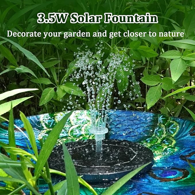 AISITIN 3,5W LED Solar Fountain Pump for Outdoor with 3000mAh Battery,Solar Bird Bath Fountain with Different Spray Effects,with Crystal Ball, Solar Powered Water Pump for Outdoor Garden, Pond