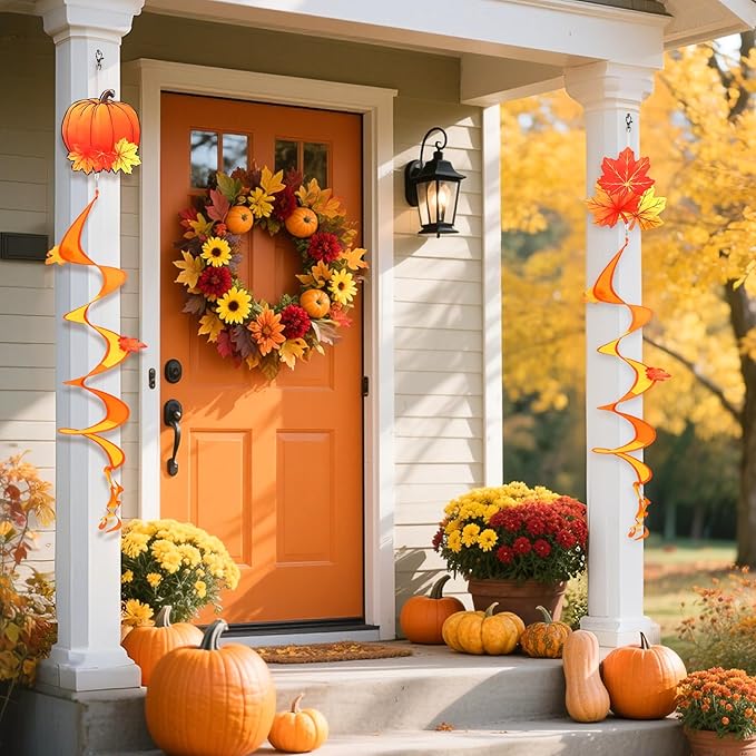 NOVWANG 2 Piece Fall Wind Spinners, Autumn Thanksgiving Hanging Flag Windsock Fall Orange Outdoor Decorations for Home Garden Yard Patio Decor