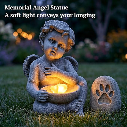 MXwcy Solar Angel Statue with Bird Feeder, 9.06" Resin Angel Figurines for Outdoor Garden Decor, Solar Garden Lights for Yard Lawn Patio Grave, Memorial Garden Decor Angel Gifts for Women Mom Grandma