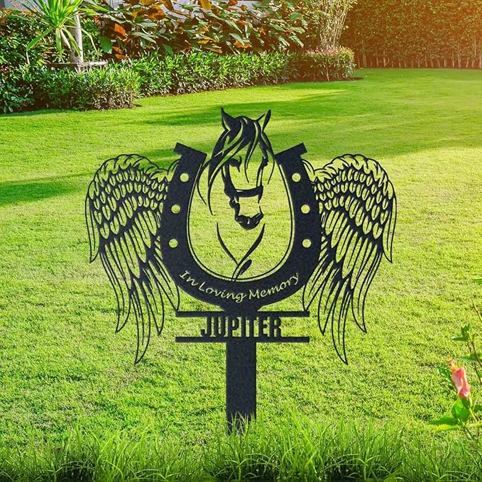 Custom Horse Memorial Garden Stake,Horse Metal Yard Art,Horse Memorial Gift,Pet Loss Gift,Horse Farm Decor,Horse Grave Maker,Horse Yard Stake,Horse Loss Gift,Remembrance Sympathy Sign.