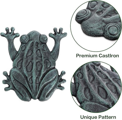 Lawei Cast Iron Frog Stepping Stone, Vintage Green Sturdy Outdoor Garden Statue, Unique Decorative Frog Flagstone Mat for Patio, Lawn, Yard, Garden Walkway, Non-Slip Entryway Rug, 12 x 10.6 in