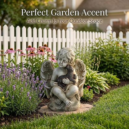 Topadorn Resin Angel Wings Statue with Small Dog, Praying Angel Figurine Tabletop Decor for Patio Yard Porch Lawn Outdoor Decor Home Shelf Sitter Memorial Spiritual Gifts