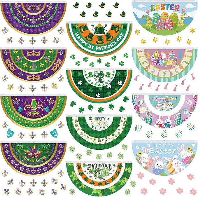 Lounsweer 12 Pcs Easter Bunting Flag Banners 3 x 1.5 ft Easter Bunting Garden Flag Hanging Decor Polyester for Holiday Lawn Yard Outdoor Decor
