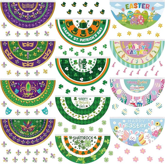 Lounsweer 12 Pcs Easter Bunting Flag Banners 3 x 1.5 ft Easter Bunting Garden Flag Hanging Decor Polyester for Holiday Lawn Yard Outdoor Decor