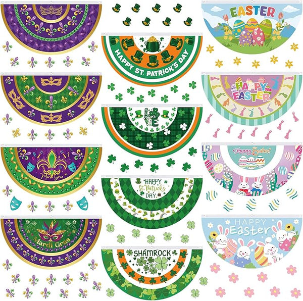 Lounsweer 12 Pcs Easter Bunting Flag Banners 3 x 1.5 ft Easter Bunting Garden Flag Hanging Decor Polyester for Holiday Lawn Yard Outdoor Decor