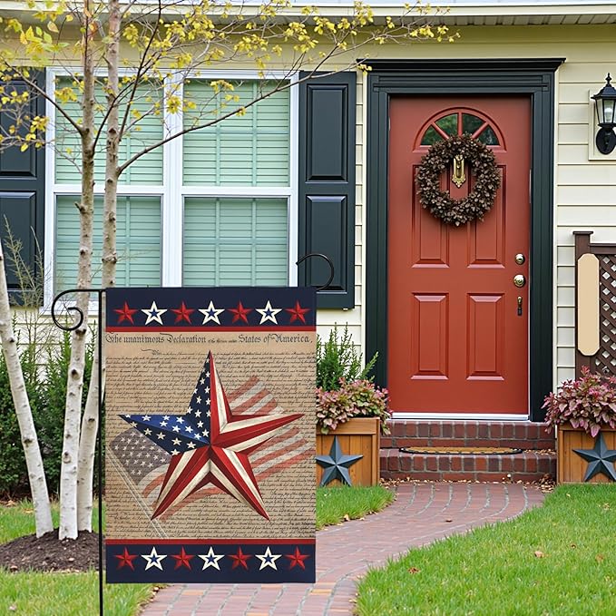 Patriotic Garden Flag American Star Freedom Independence Day Theme Yard Flags Lawn Porch July Fourth 4th of July Memorial Day House Banners Double Side Home Decoration 12x18 Inch