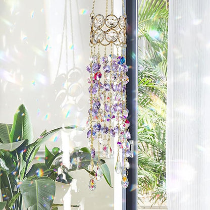 H&D HYALINE & DORA 19'' H Crystal Suncatchers Windows Hanging Crystals Sun Catcher Prisms with Purple Beads Chain Gold-Plated Sun Catcher for Indoor and Outdoor Decor