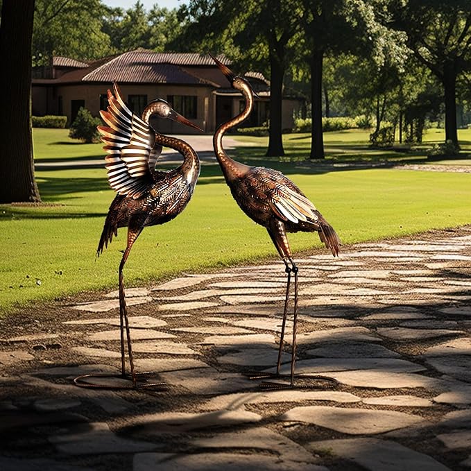 TERESA'S COLLECTIONS Garden Decor, Set of 2 Brass Herons Garden Decor, 25-26", Waterproof Metal Garden Statue, Herons Gifts, Garden Gifts for Women Mom, Indoor/Outdoor