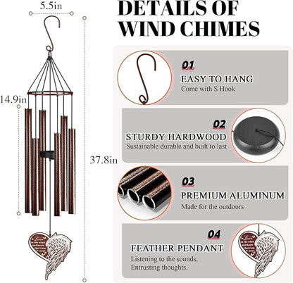 Indoor/Outdoor Memorial Wind Chime — A Heartfelt Gift for Retirement, Friendship, New Home, Thanks & Remembrance | Tunable Low-Pitch Tubes, 37.4 Inches | Ideal for Balcony, Garden, or Patio