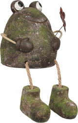 Alpine Corporation MCC834 Indoor/Outdoor Frog with Flower Garden Statue, Playful Frog Statue for Yard, 20" H, Green