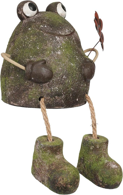 Alpine Corporation MCC834 Indoor/Outdoor Frog with Flower Garden Statue, Playful Frog Statue for Yard, 20" H, Green