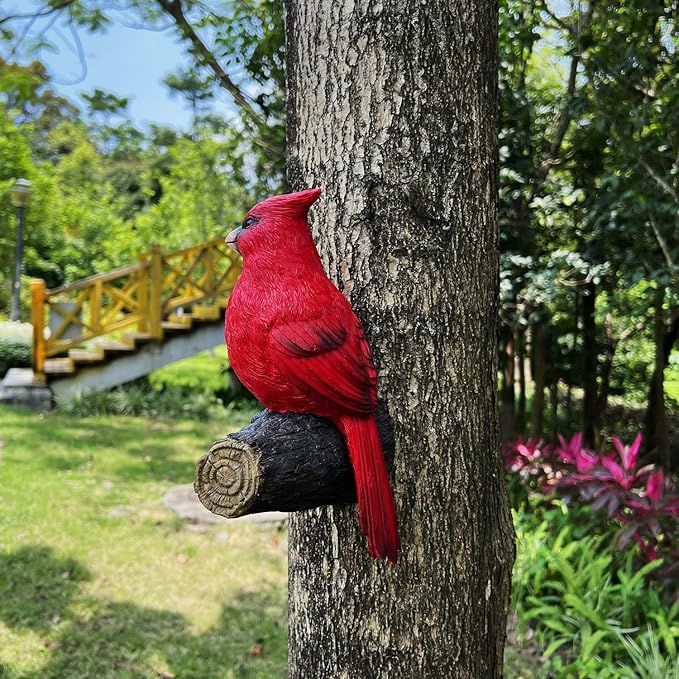 Tree Hugger Cardinal, Garden Statues Resin Large Red Bird Garden Peeker Decor Figurine Hanging Tree Face Sculpture Yard Ornaments