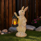 Dr. Bunny Solar Garden Statue, Rabbit Figurine with Glowing Lantern, Handcrafted Resin Outdoor Decor for Patio, Balcony, Yard, Gift for Women, Housewarming, Birthday