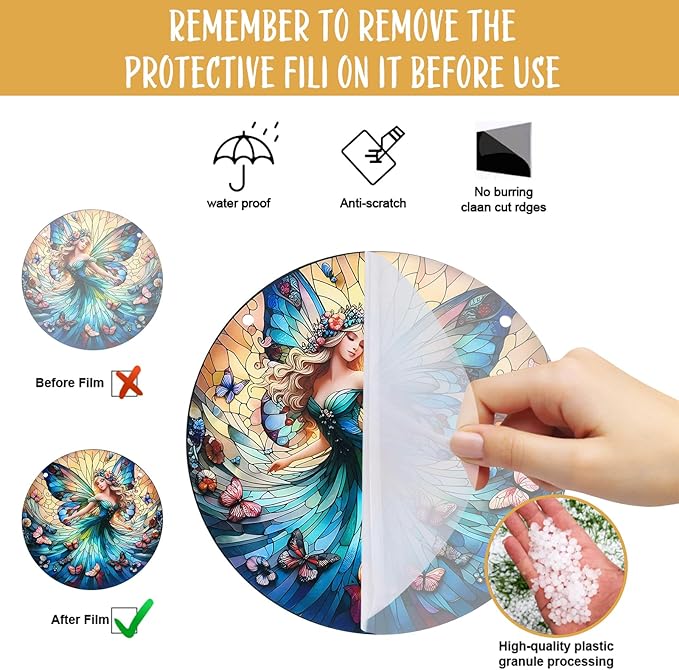 Butterfly Girl Fairy Suncatcher Acrylic Flower Fairy Window Hanging Stained Sun Catchers Indoor Window Decor with Chain Home Garden Decoration 7.8 inch YKA188 (C)