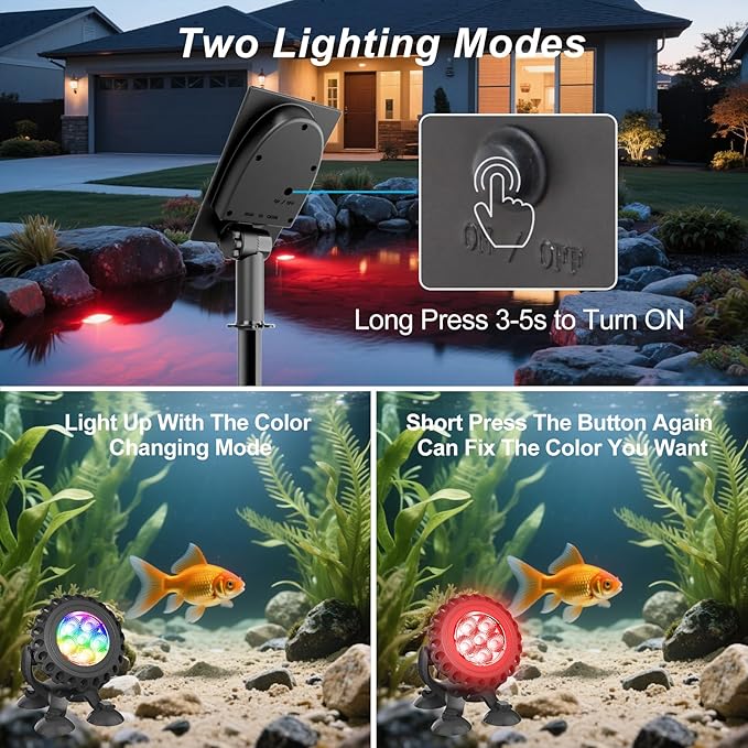 T-SUN Solar Pond Lights, 3-in-1 RGB Solar Underwater Pond Lights, IP68 Waterproof Sustainable Submersible Light for for Pond, Garden, Patio, Fountain, Pool, Waterfall Decoration