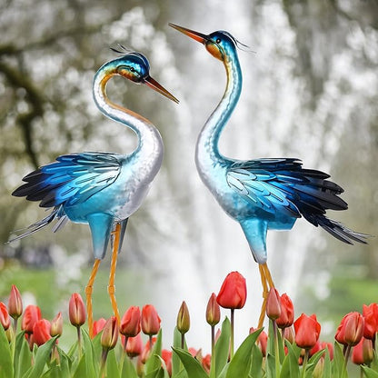Shorayn Metal Crane Garden Statue, Garden Sculptures & Statues, Crane Ornaments Yard Art for Backyard Patio Lawn Decorations (Blue)