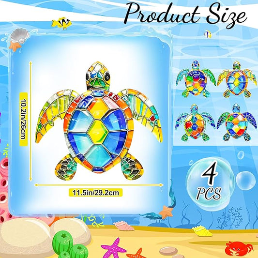 FaloStwer Metal Beach Wall Decor Art, 3D Colorful Sea Turtle Fish Crab and Seahorse Outdoor Sculptures, Ocean Themed Outside Decor for Patio Pool Bathroom Yard Farmhouse Fence Deck (Sea Turtle)