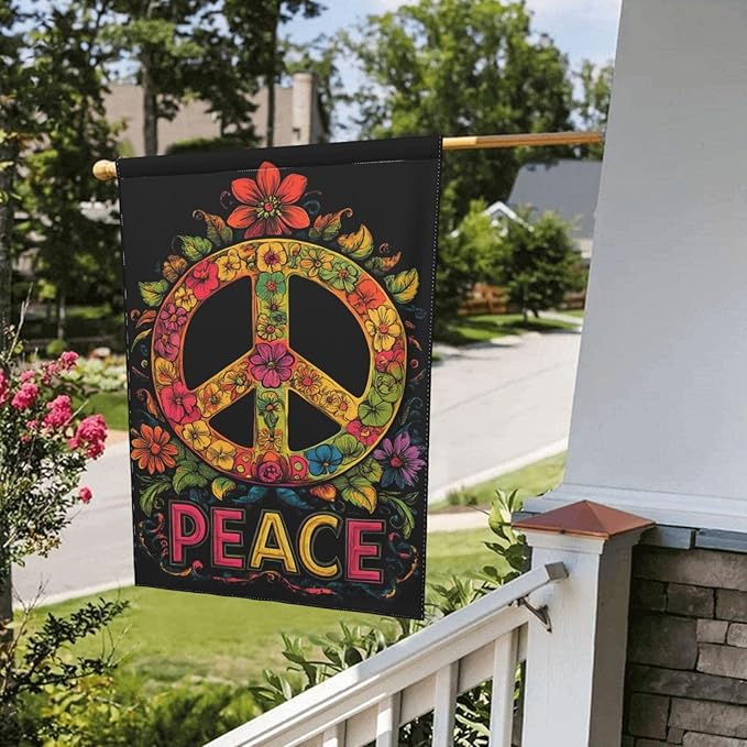 Garden Flags 12×18 Inch Peace Floral Double Sided Decorative Yard Banner Seasonal Flag for Outdoor Outside Decor