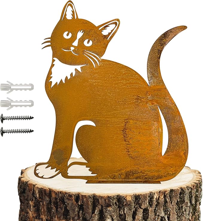 Rusty Cat, Rusty Cat Decoration, Patina Metal Cat Garden Ornaments Silhouette Simulation Cat Figurine Home Decor Rustic Outdoor Patio Yard Adornment Metal Cat Statues
