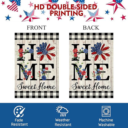 ORTIGIA 4th of July Patrioctic Garden Flag Burlap Vertical Double Sided Independence Day Memorial Day Home Sweet Home Sunflower Small Flag Home Yard Outside Outdoor Decor 12.5x18 Inch