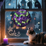 Stained Glass Window Hanging - Halloween Decorations Black Bat with Green Wings Suncatcher for Doors Garden Indoor Spooky Sun Catchers Gothic Decor Horror Gifts for Women Men Friend 6.3 in