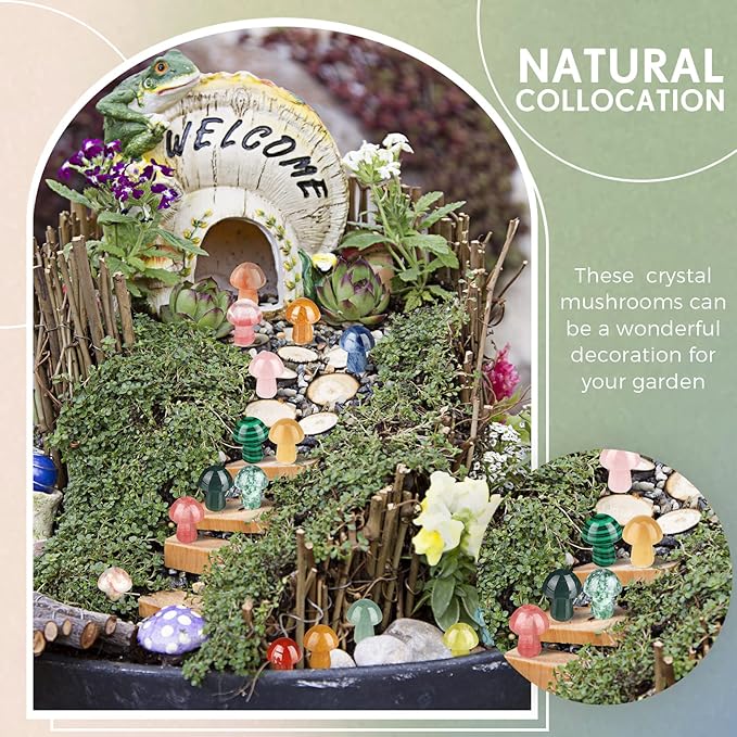 120 Pieces Crystal Mushroom Sculpture Decor Bulks Hand Making Mushroom Crystals Gemstone Quartz Mushrooms Polished Crystal Cute Mushrooms Crystals Stones Decor for Witchcraft Meditation Garden Home