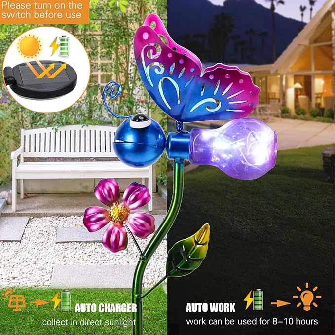Bshine Solar Butterfly Outdoor Garden Decorative Lights, Waterproof Metal Stake Solar LED Lights Garden Decor Backyard, Pathway, Path, Lawn Ornaments for Woman Mom, Valentine's Day Outdoor Decor
