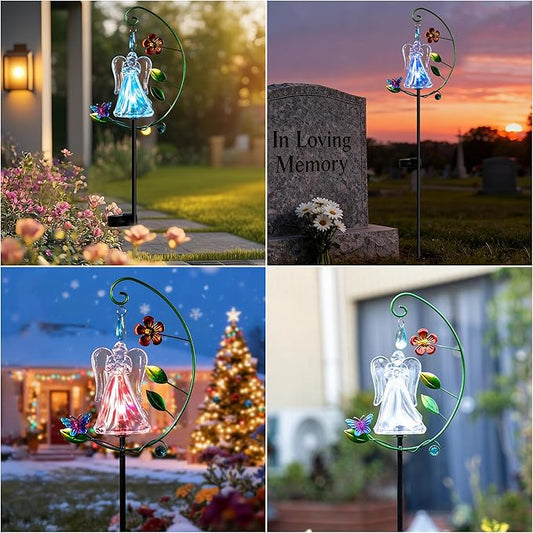 Solar Angel Lights - Color Changing Angel Statue for Outdoor Garden & Cemetery Decor, Solar Powered Waterproof, Memorial Gift for Loss of Mother, Sympathy Gifts for Women (1-Pack)