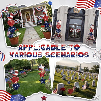 RattanView 6 Pack Outdoor Memorial Day Yard Signs Patriotic Yard Sign with Stakes Red White Blue Stars and Heart Front Porch Decor for Memorial Day Cemetery Lawn Garden Patio Decorations