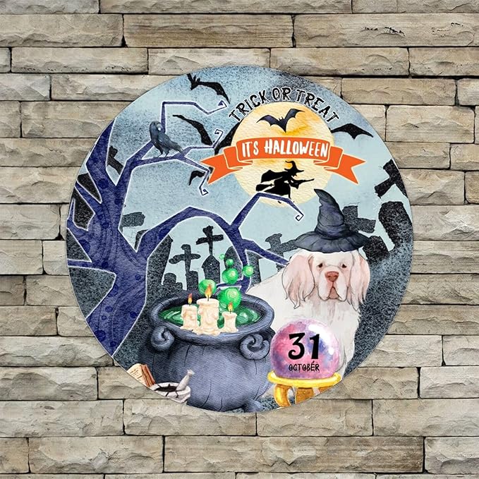 Retro Metal Sign 12"x12",Happy Halloween Scary Night Grave Witch Bats Trick Or Treat Dog Aluminum Tin Metal Sign for Home Living Room Bedroom Garden Farm Patio Decor Wall Art Poster