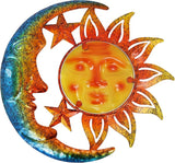 Metal Sun&Moon Wall Art Decor,12 Inch Retro Hanging Decor With Glass,Sun Moon Star Valentine Wall Decorations For Patio Yard Garden Fence Living Room Bedroom