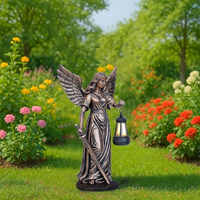 Solar Angel Garden Statue 12” Solar Outdoor Garden Angel Figurines for Outside Yard Art Patio Lawn Ornaments Angels Sculptures Gifts for Mom Grandma Women Collection Decorations