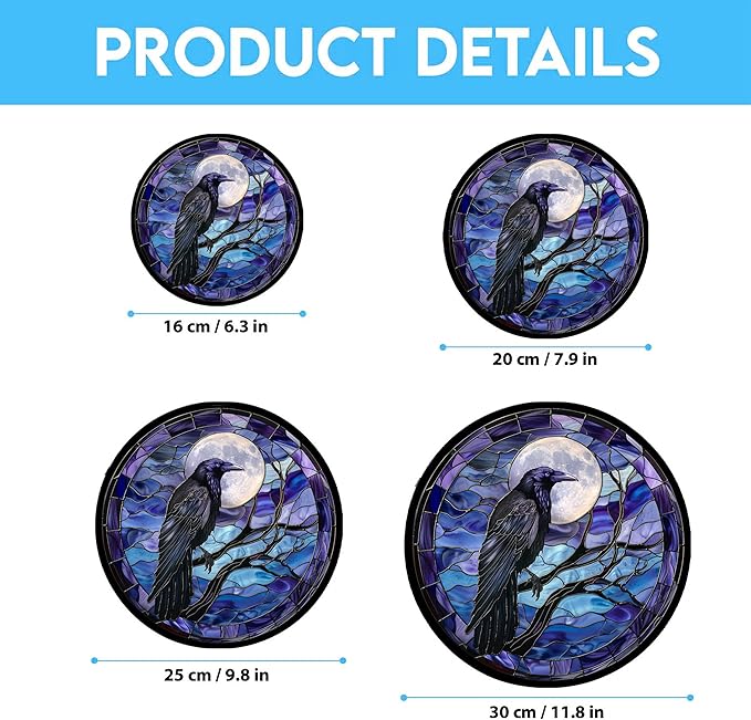 Moon Crow Stained Glass Window Hanging Sun Catcher Halloween Haning Ornament Decoration Christmas Birthday Gifts for Lover and Friends