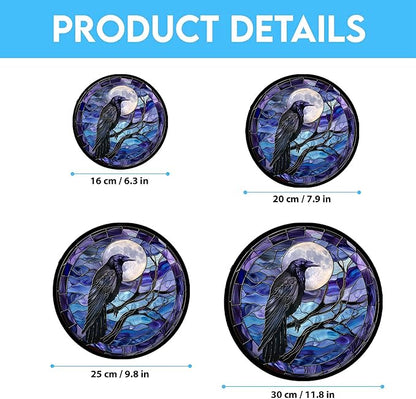 Moon Crow Stained Glass Window Hanging Sun Catcher Halloween Haning Ornament Decoration Christmas Birthday Gifts for Lover and Friends