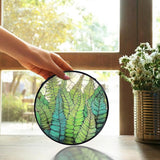 TNUW Fern Plant Stained Glass Window Hanging, Gifts for Plant Lovers Sun Catchers Indoor Window Glass Round Wall Art Decor, Fern Botanical Wall Hanging Decorations, 7.9＂x7.9＂