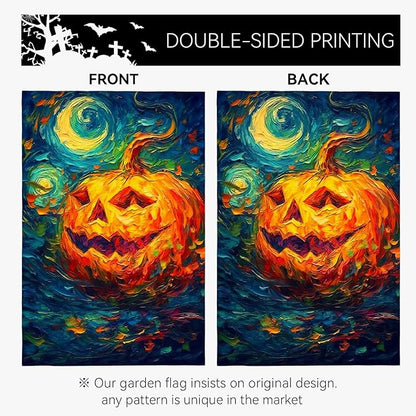 Halloween Garden Flag Pumpkin Garden Flag Custom Personalized Funny Garden Flags Arts Starry Night Sky Moon Yard Flag Double Sided Fall Porch Patio Farmhouse Outdoor Yard Decorative 12x18 Inch