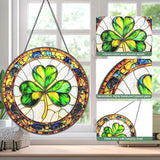 Ireland Shamrock Stained Glass Window Hanging Suncatcher with Chain - 7.9" Clover Outdoor/Indoor Art Decor for Home Garden, St. Patrick's Day, Mother's, Valentine's & Irish Ornaments Present