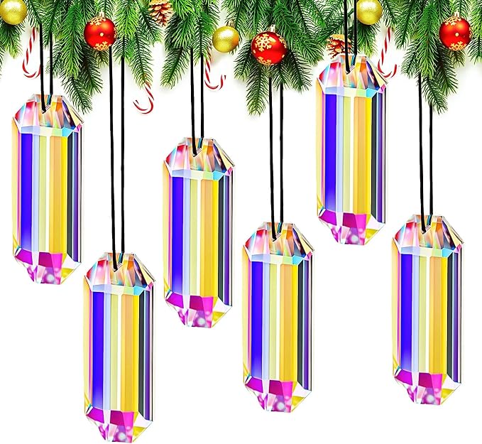 HDCRYSTALGIFTS 6 Pack 3'' Crystal Sun Catchers, Rainbow Maker Hanging Crytals for Windows Sticks Prism Suncatchers for Garden Home Decor Glass Ornaments for Christmas Tree